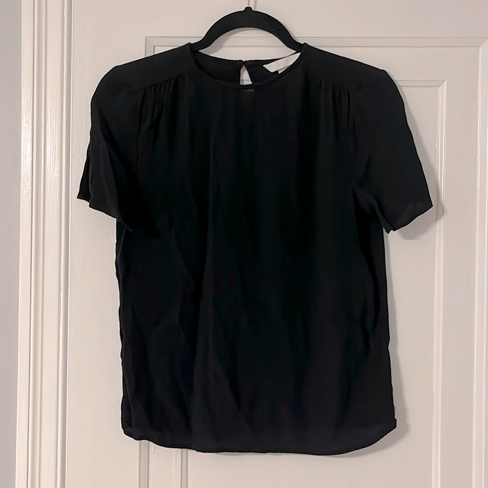 Simple viscose light short sleeve black blouse H&M